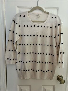 J. Crew Cream Sweater with Black Pom-Poms